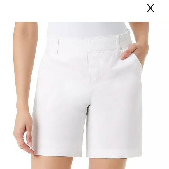 White Bermuda Shorts with Elastic Waistband - Picture 1 of 5